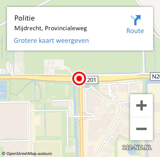 Locatie op kaart van de 112 melding: Politie Mijdrecht, Provincialeweg op 18 april 2018 22:07