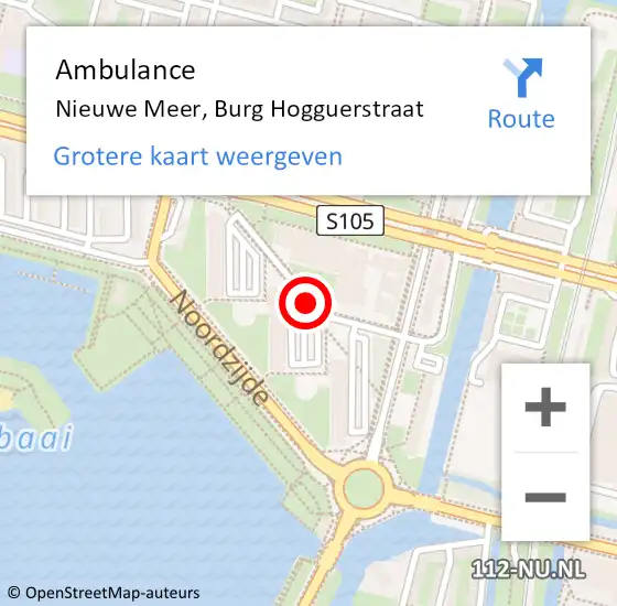 Locatie op kaart van de 112 melding: Ambulance Nieuwe Meer, Burg Hogguerstraat op 19 april 2018 00:13