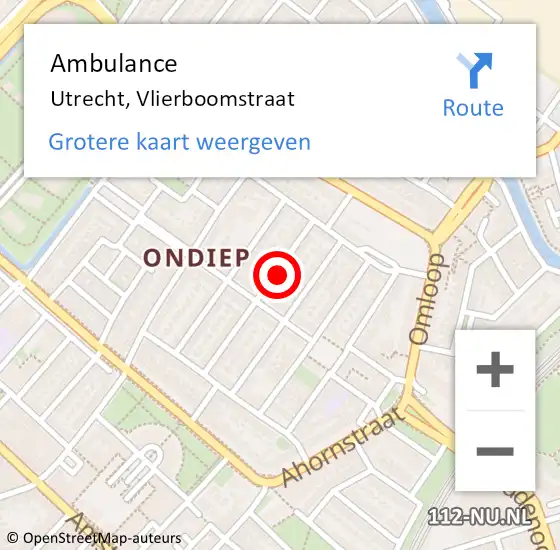 Locatie op kaart van de 112 melding: Ambulance Utrecht, Vlierboomstraat op 19 april 2018 01:15