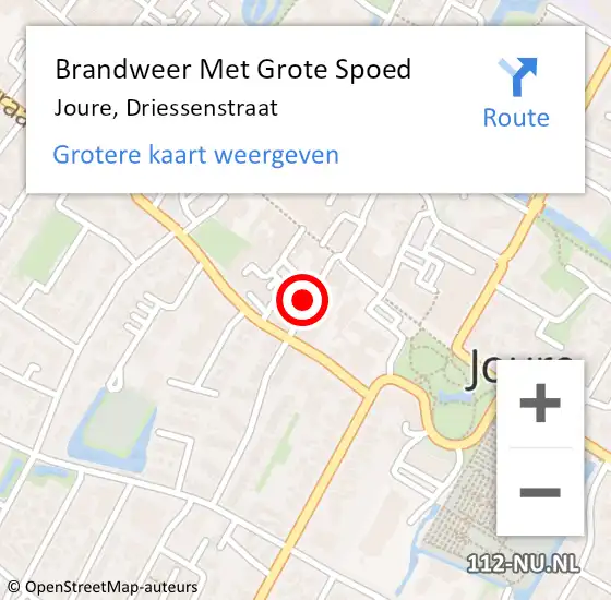 Locatie op kaart van de 112 melding: Brandweer Met Grote Spoed Naar Joure, Driessenstraat op 19 april 2018 02:30