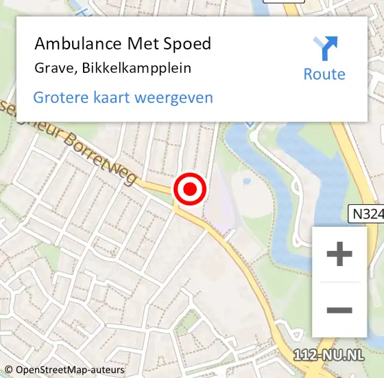 Locatie op kaart van de 112 melding: Ambulance Met Spoed Naar Grave, Bikkelkampplein op 19 april 2018 06:50