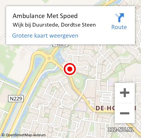 Locatie op kaart van de 112 melding: Ambulance Met Spoed Naar Wijk bij Duurstede, Dordtse Steen op 19 april 2018 08:16