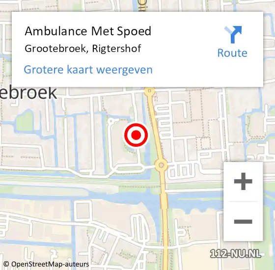 Locatie op kaart van de 112 melding: Ambulance Met Spoed Naar Grootebroek, Rigtershof op 19 april 2018 08:48