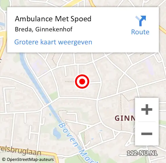 Locatie op kaart van de 112 melding: Ambulance Met Spoed Naar Breda, Ginnekenhof op 19 april 2018 09:36