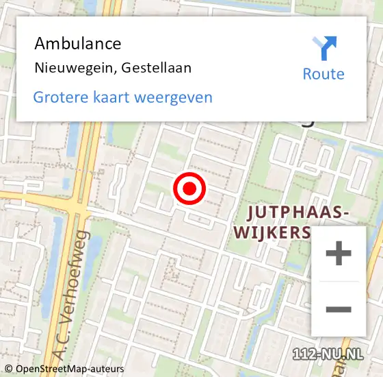 Locatie op kaart van de 112 melding: Ambulance Nieuwegein, Gestellaan op 19 april 2018 10:32