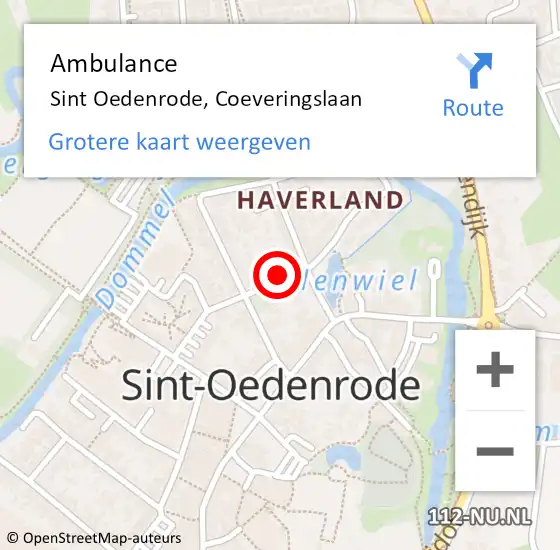 Locatie op kaart van de 112 melding: Ambulance Sint Oedenrode, Coeveringslaan op 19 april 2018 10:58