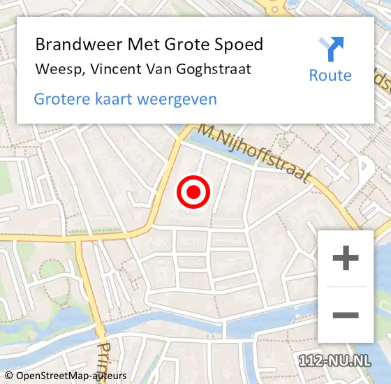 Locatie op kaart van de 112 melding: Brandweer Met Grote Spoed Naar Weesp, Vincent Van Goghstraat op 19 april 2018 11:13