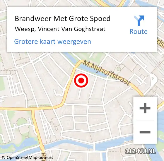 Locatie op kaart van de 112 melding: Brandweer Met Grote Spoed Naar Weesp, Vincent Van Goghstraat op 19 april 2018 11:19