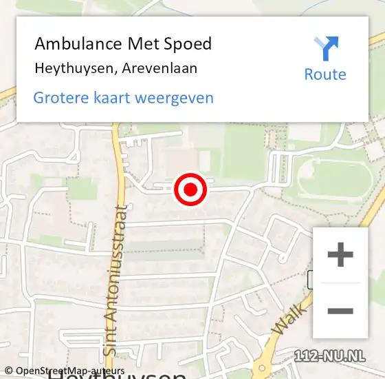 Locatie op kaart van de 112 melding: Ambulance Met Spoed Naar Heythuysen, Arevenlaan op 19 april 2018 12:16