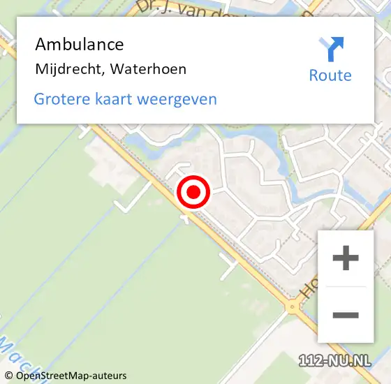 Locatie op kaart van de 112 melding: Ambulance Mijdrecht, Waterhoen op 22 februari 2014 15:44