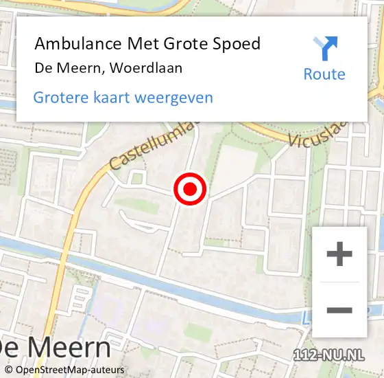 Locatie op kaart van de 112 melding: Ambulance Met Grote Spoed Naar De Meern, Woerdlaan op 19 april 2018 12:46