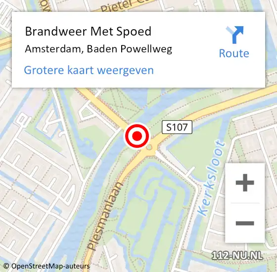 Locatie op kaart van de 112 melding: Brandweer Met Spoed Naar Amsterdam, Baden Powellweg op 19 april 2018 12:59