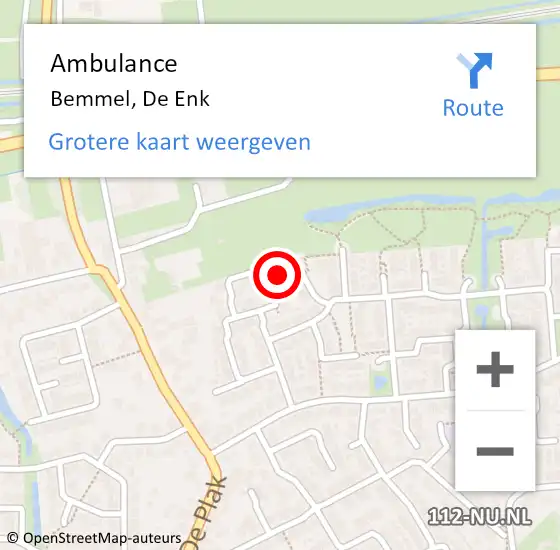 Locatie op kaart van de 112 melding: Ambulance Bemmel, De Enk op 19 april 2018 13:15