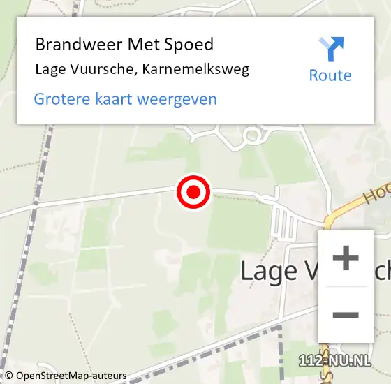 Locatie op kaart van de 112 melding: Brandweer Met Spoed Naar Lage Vuursche, Karnemelksweg op 19 april 2018 13:36