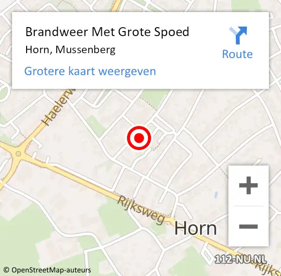 Locatie op kaart van de 112 melding: Brandweer Met Grote Spoed Naar Horn, Mussenberg op 19 april 2018 14:40