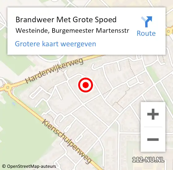 Locatie op kaart van de 112 melding: Brandweer Met Grote Spoed Naar Westeinde, Burgemeester Martensstr op 19 april 2018 14:53