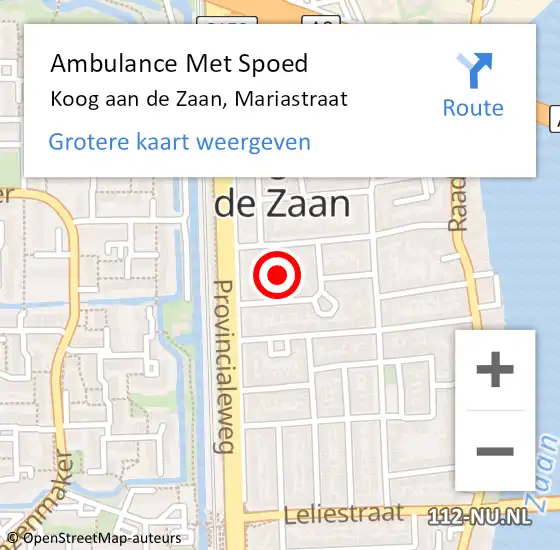 Locatie op kaart van de 112 melding: Ambulance Met Spoed Naar Koog aan de Zaan, Mariastraat op 19 april 2018 15:31