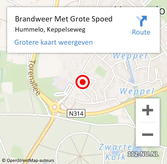 Locatie op kaart van de 112 melding: Brandweer Met Grote Spoed Naar Hummelo, Keppelseweg op 23 september 2013 11:30