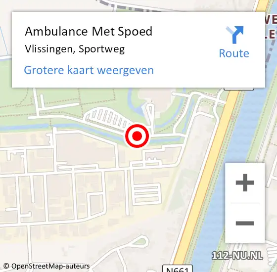 Locatie op kaart van de 112 melding: Ambulance Met Spoed Naar Vlissingen, Sportweg op 19 april 2018 16:17