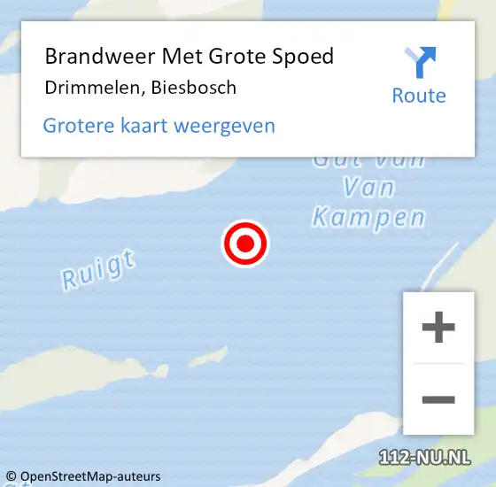 Locatie op kaart van de 112 melding: Brandweer Met Grote Spoed Naar Drimmelen, Biesbosch op 19 april 2018 16:46