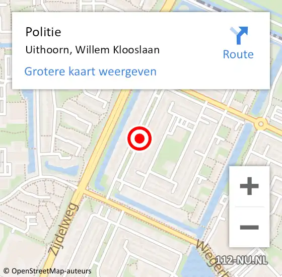 Locatie op kaart van de 112 melding: Politie Uithoorn, Willem Klooslaan op 19 april 2018 17:54