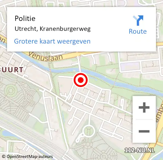 Locatie op kaart van de 112 melding: Politie Utrecht, Kranenburgerweg op 19 april 2018 18:06