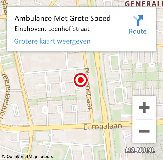 Locatie op kaart van de 112 melding: Ambulance Met Grote Spoed Naar Eindhoven, Leenhoffstraat op 19 april 2018 18:48