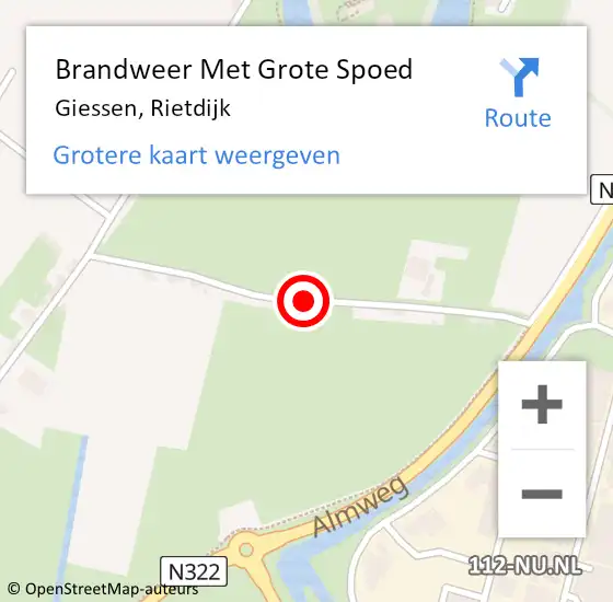 Locatie op kaart van de 112 melding: Brandweer Met Grote Spoed Naar Giessen, Rietdijk op 19 april 2018 21:19