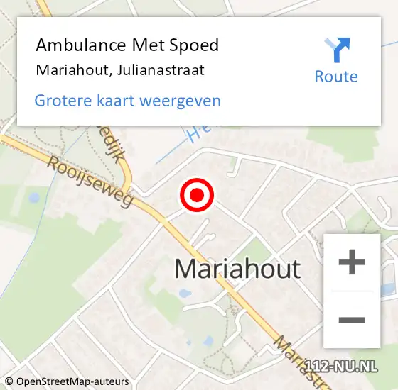 Locatie op kaart van de 112 melding: Ambulance Met Spoed Naar Mariahout, Julianastraat op 19 april 2018 22:00