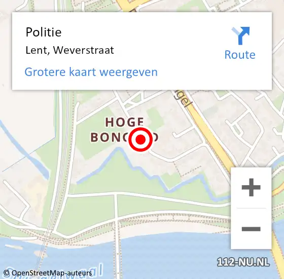 Locatie op kaart van de 112 melding: Politie Lent, Weverstraat op 19 april 2018 22:09