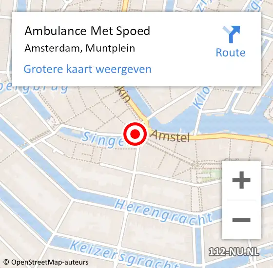 Locatie op kaart van de 112 melding: Ambulance Met Spoed Naar Amsterdam, Muntplein op 19 april 2018 22:18