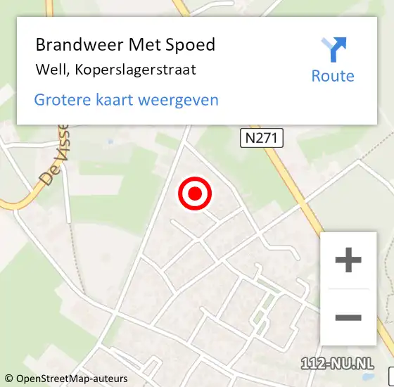 Locatie op kaart van de 112 melding: Brandweer Met Spoed Naar Well, Koperslagerstraat op 19 april 2018 23:03