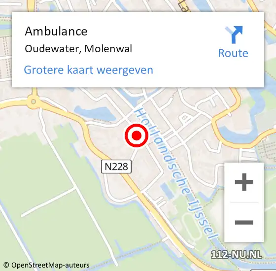 Locatie op kaart van de 112 melding: Ambulance Oudewater, Molenwal op 20 april 2018 00:38