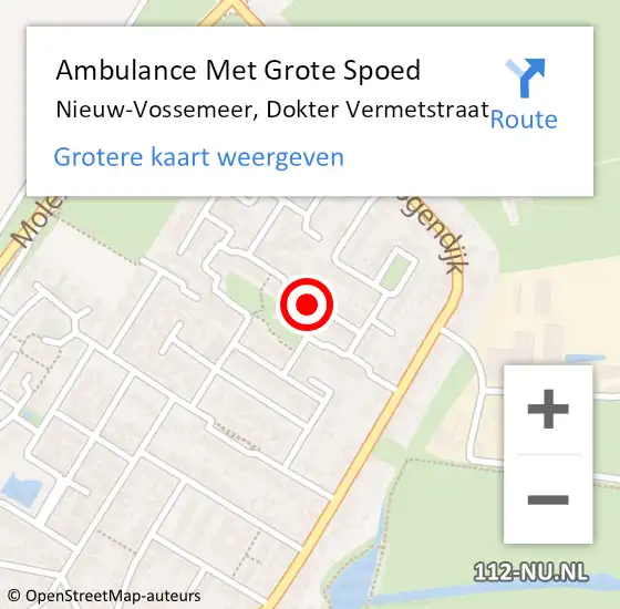 Locatie op kaart van de 112 melding: Ambulance Met Grote Spoed Naar Nieuw-Vossemeer, Dokter Vermetstraat op 20 april 2018 02:46