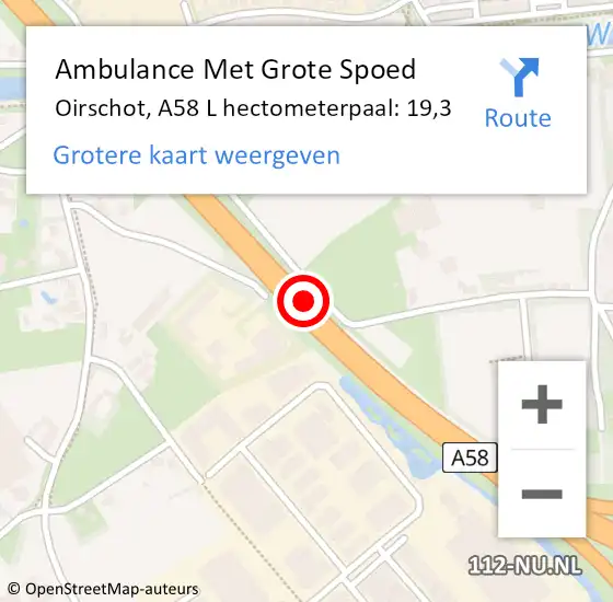Locatie op kaart van de 112 melding: Ambulance Met Grote Spoed Naar Oirschot, A58 L hectometerpaal: 24,6 op 20 april 2018 05:29