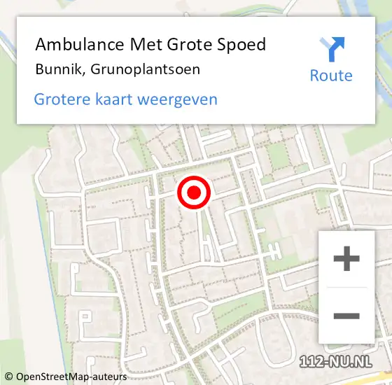 Locatie op kaart van de 112 melding: Ambulance Met Grote Spoed Naar Bunnik, Grunoplantsoen op 20 april 2018 07:07