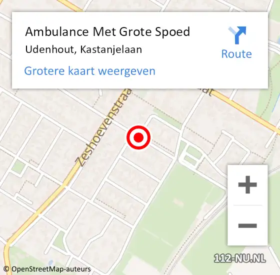 Locatie op kaart van de 112 melding: Ambulance Met Grote Spoed Naar Udenhout, Kastanjelaan op 20 april 2018 08:02