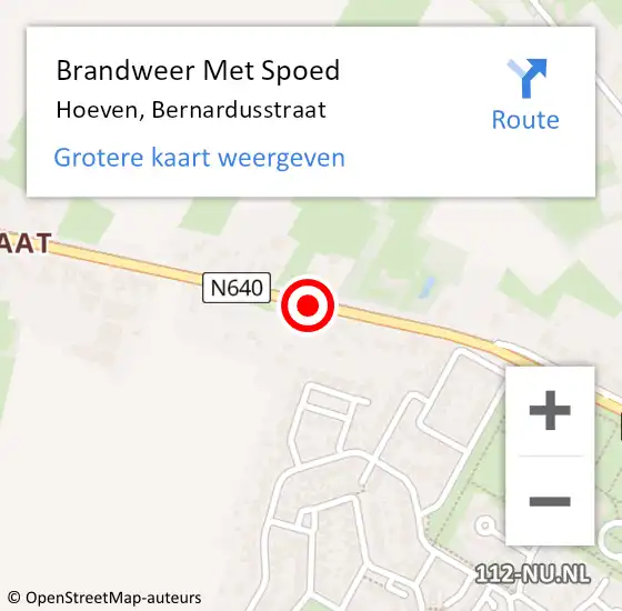 Locatie op kaart van de 112 melding: Brandweer Met Spoed Naar Hoeven, Bernardusstraat op 20 april 2018 09:06