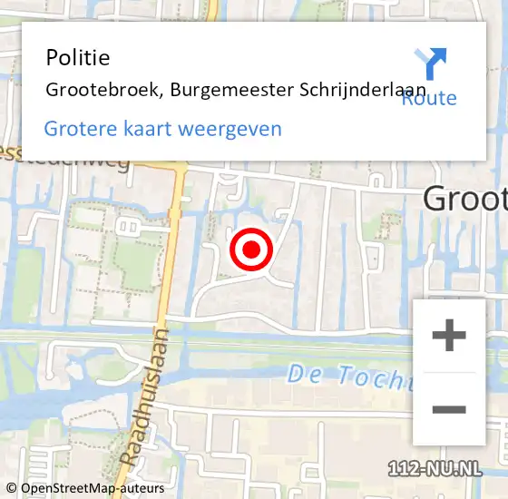 Locatie op kaart van de 112 melding: Politie Grootebroek, Burgemeester Schrijnderlaan op 20 april 2018 09:38
