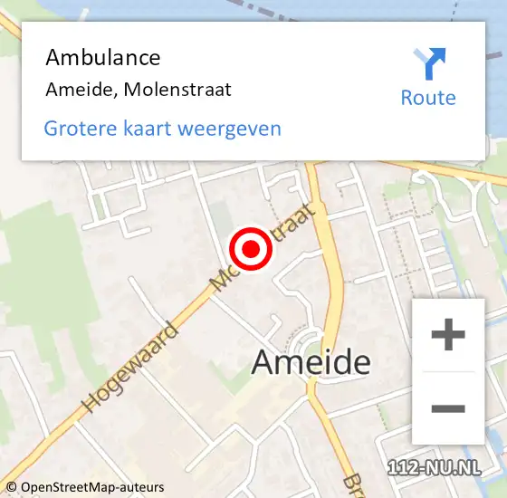 Locatie op kaart van de 112 melding: Ambulance Ameide, Molenstraat op 20 april 2018 12:30