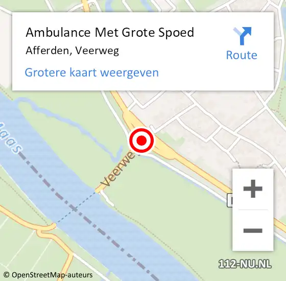 Locatie op kaart van de 112 melding: Ambulance Met Grote Spoed Naar Afferden, Veerweg op 20 april 2018 12:33