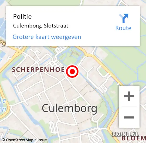 Locatie op kaart van de 112 melding: Politie Culemborg, Slotstraat op 20 april 2018 13:07