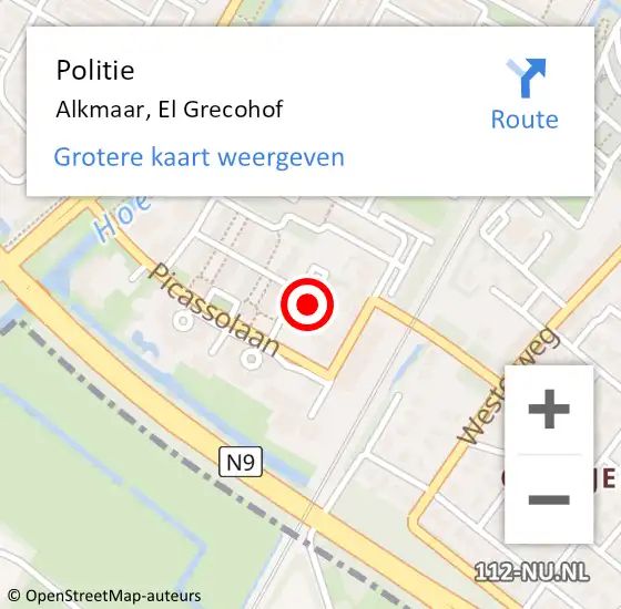 Locatie op kaart van de 112 melding: Politie Alkmaar, El Grecohof op 20 april 2018 13:33