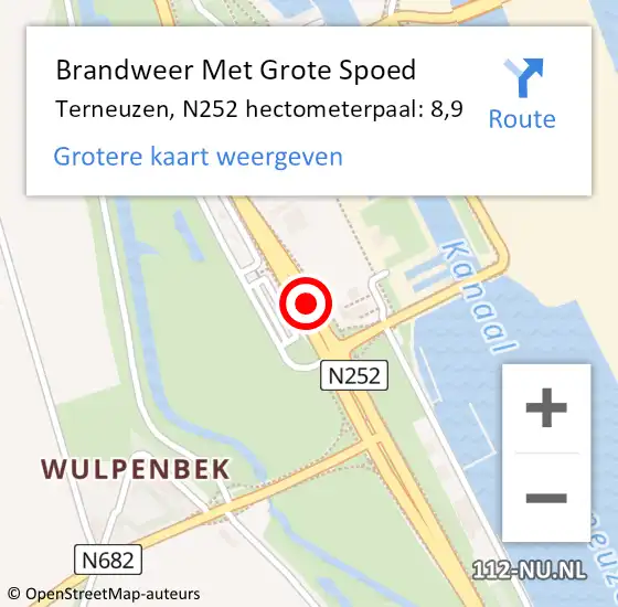 Locatie op kaart van de 112 melding: Brandweer Met Grote Spoed Naar Terneuzen, N252 hectometerpaal: 8,9 op 20 april 2018 13:36