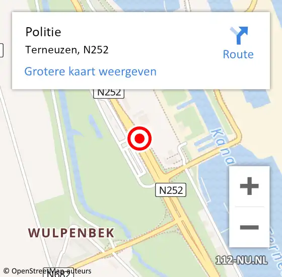 Locatie op kaart van de 112 melding: Politie Terneuzen, N252 op 20 april 2018 13:37