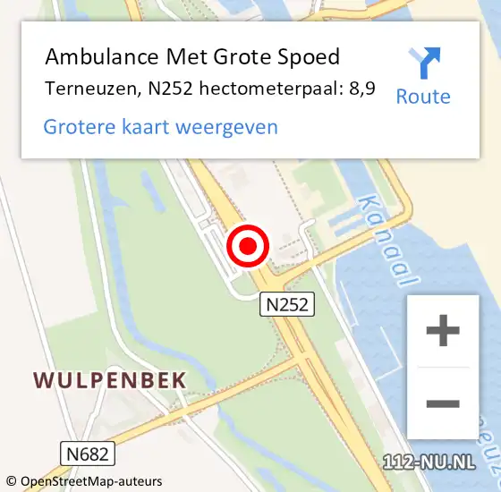 Locatie op kaart van de 112 melding: Ambulance Met Grote Spoed Naar Terneuzen, N252 hectometerpaal: 8,9 op 20 april 2018 13:45