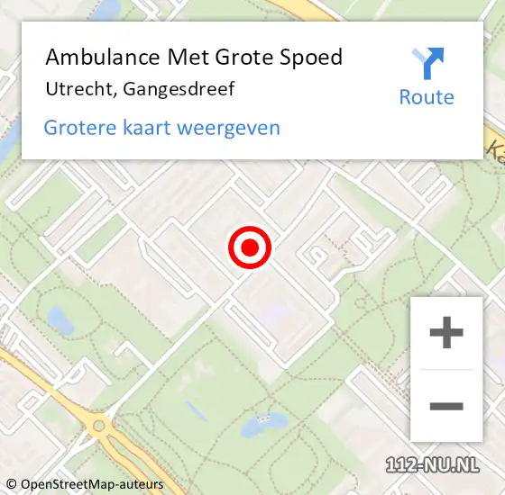 Locatie op kaart van de 112 melding: Ambulance Met Grote Spoed Naar Utrecht, Gangesdreef op 20 april 2018 15:07