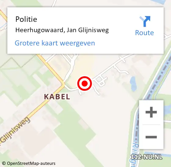 Locatie op kaart van de 112 melding: Politie Heerhugowaard, Jan Glijnisweg op 20 april 2018 15:10