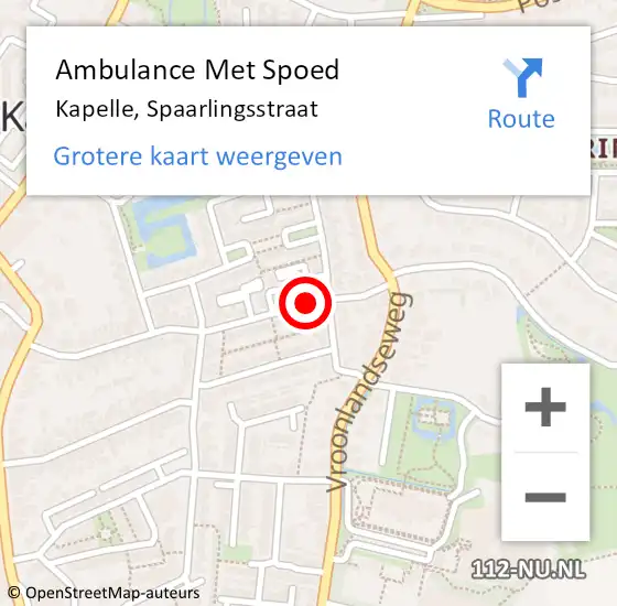 Locatie op kaart van de 112 melding: Ambulance Met Spoed Naar Kapelle, Spaarlingsstraat op 20 april 2018 15:40