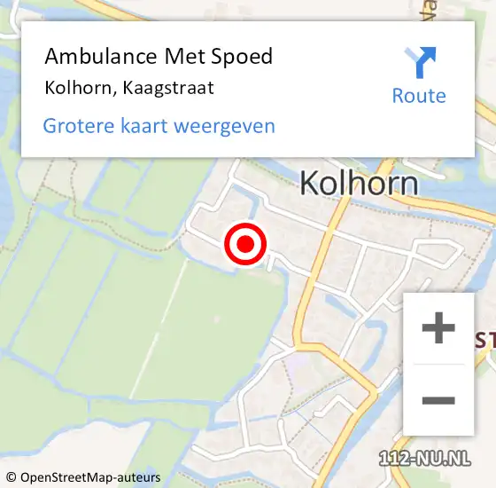 Locatie op kaart van de 112 melding: Ambulance Met Spoed Naar Kolhorn, Kaagstraat op 20 april 2018 15:52